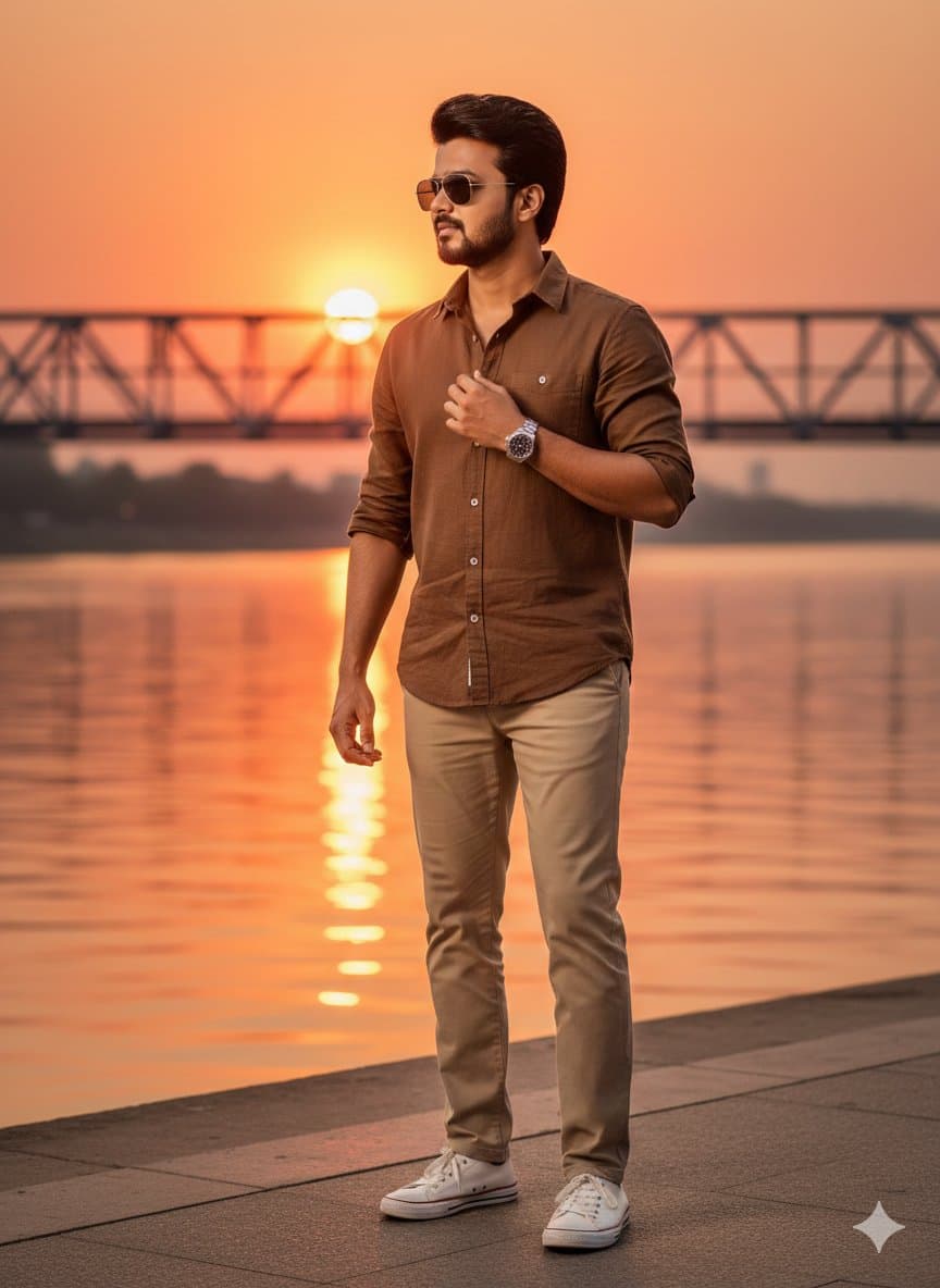 Golden Hour Riverside Portrait with Identity Lock — example 1