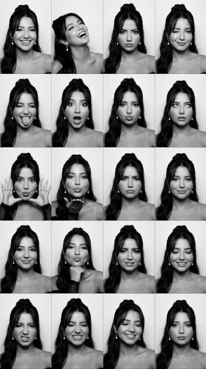 Black and White Photobooth Expression Grid (4x4) — example 1