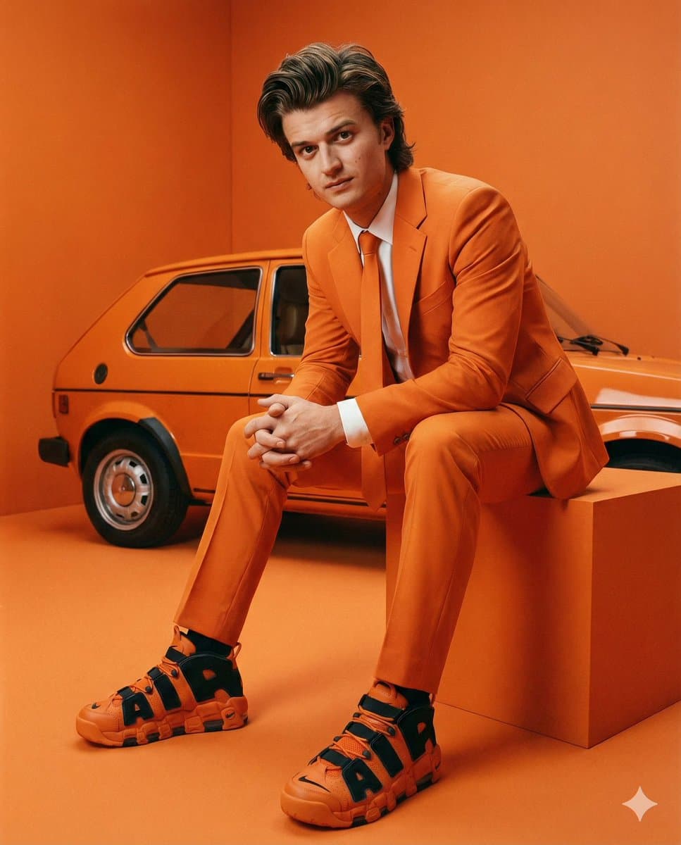 Steve Harrington Tangerine Fashion Editorial Prompt — example 1