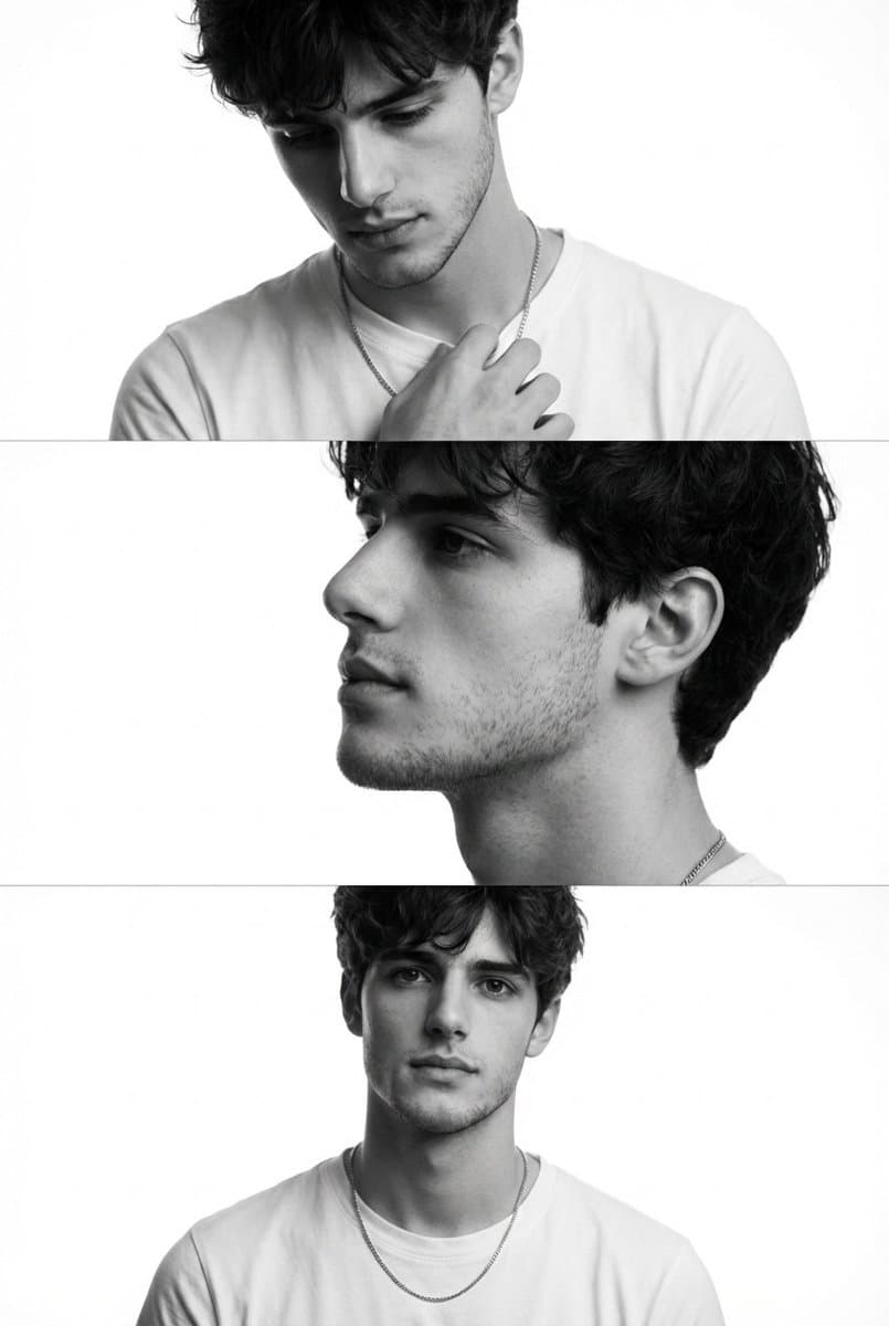 Monochrome Fashion Editorial Triptych (Male) — example 1