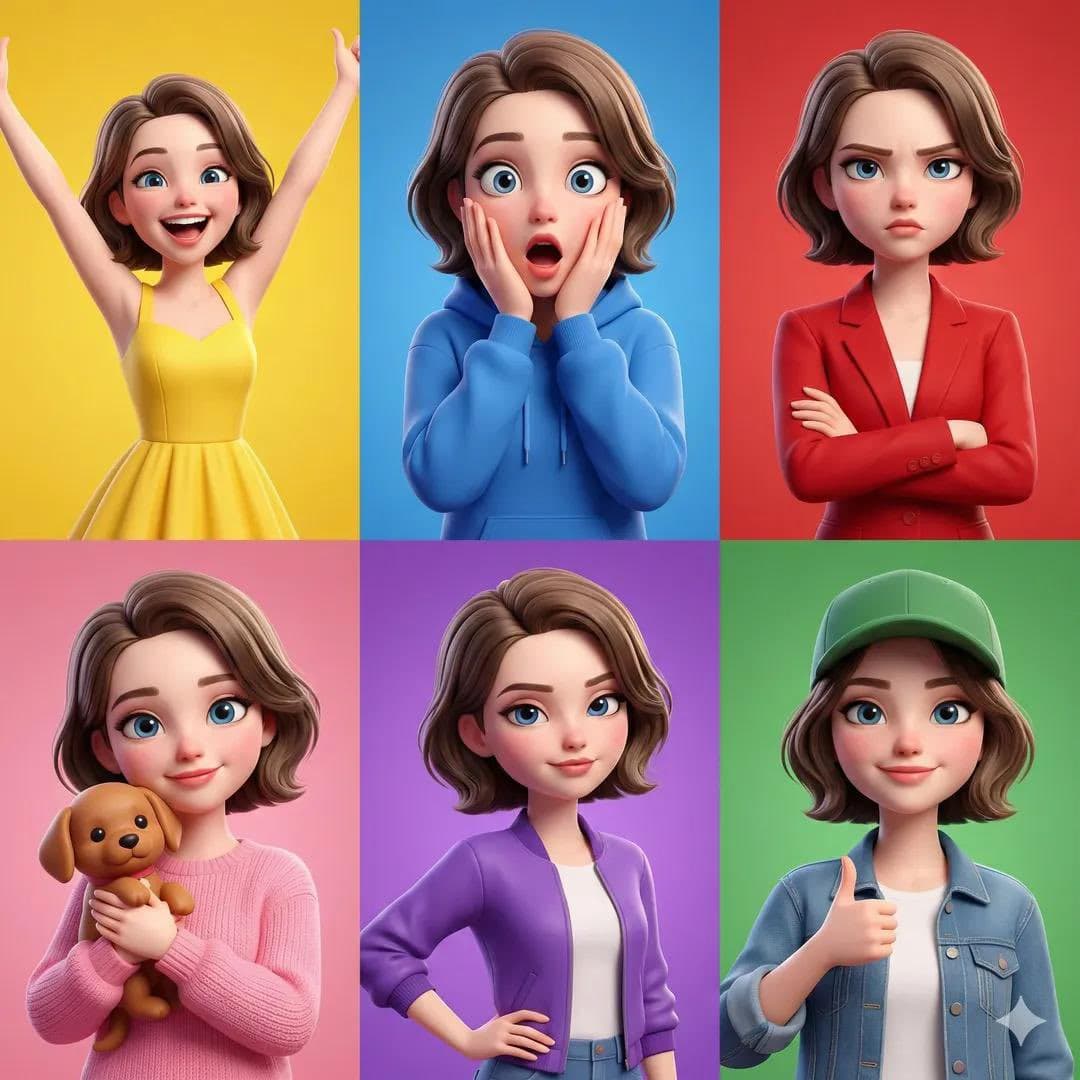 Pixar Style Character Expression Grid — example 1