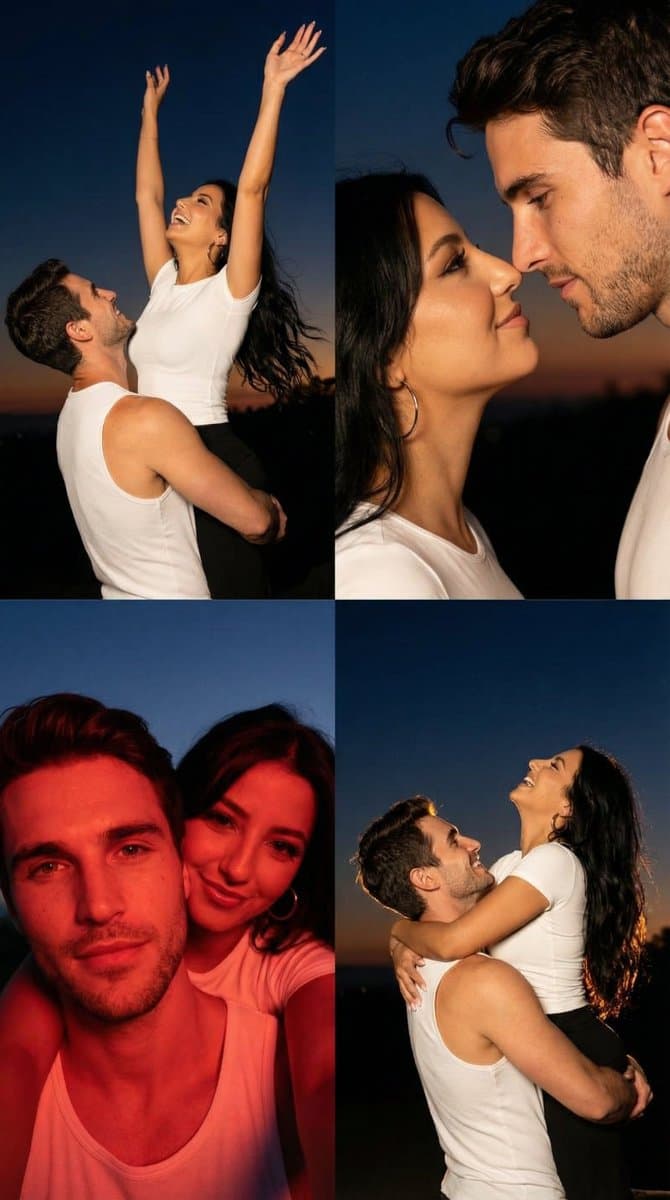 2x2 Grid Cinematic Night Couple Portrait with Identity Lock — example 1