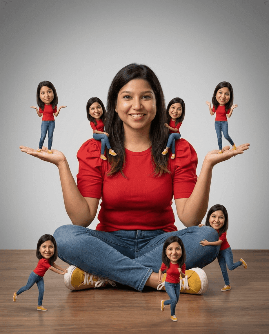 Photorealistic Cinematic Portrait with Miniature Clones — example 1