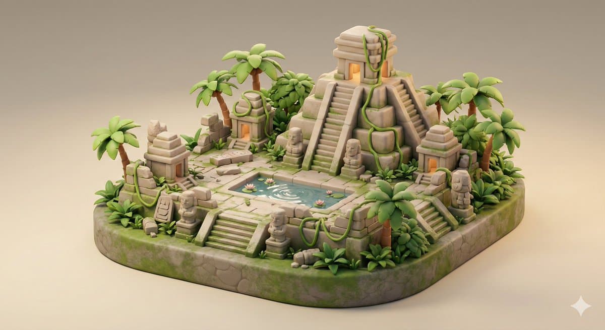 Ancient Jungle Temple Diorama Collectible Prompt — example 1