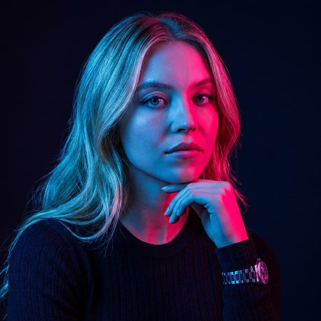 Neon Split Lighting Studio Portraits (Male and Female) — example 2
