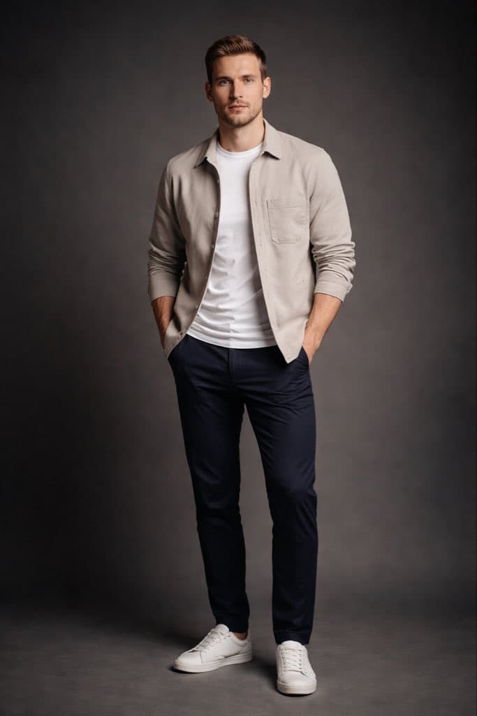 Modern Casual British Man Studio Portrait Prompt — example 1