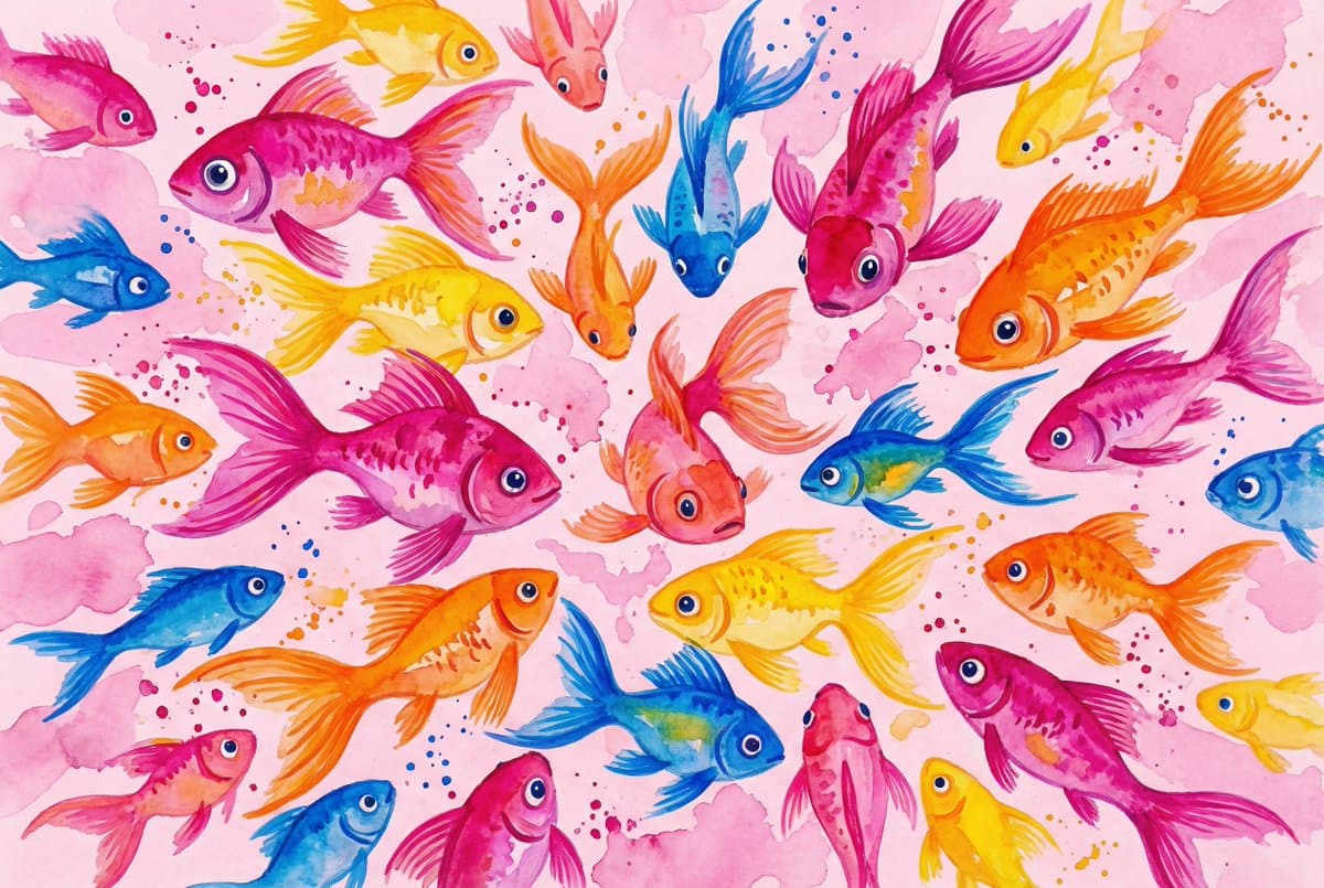 Watercolor School of Stylized Fish — example 1