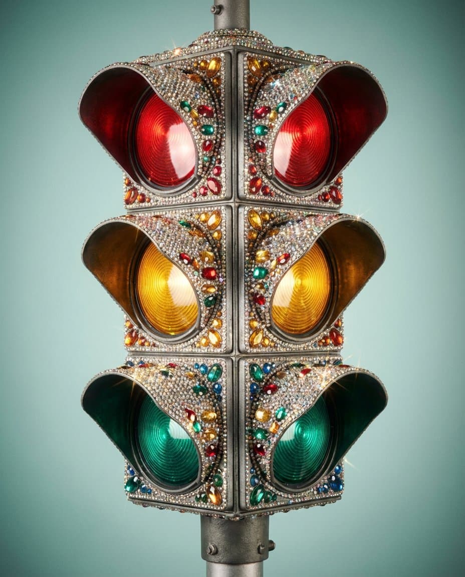 Rhinestone Encrusted Vintage Traffic Light Close-Up — example 1