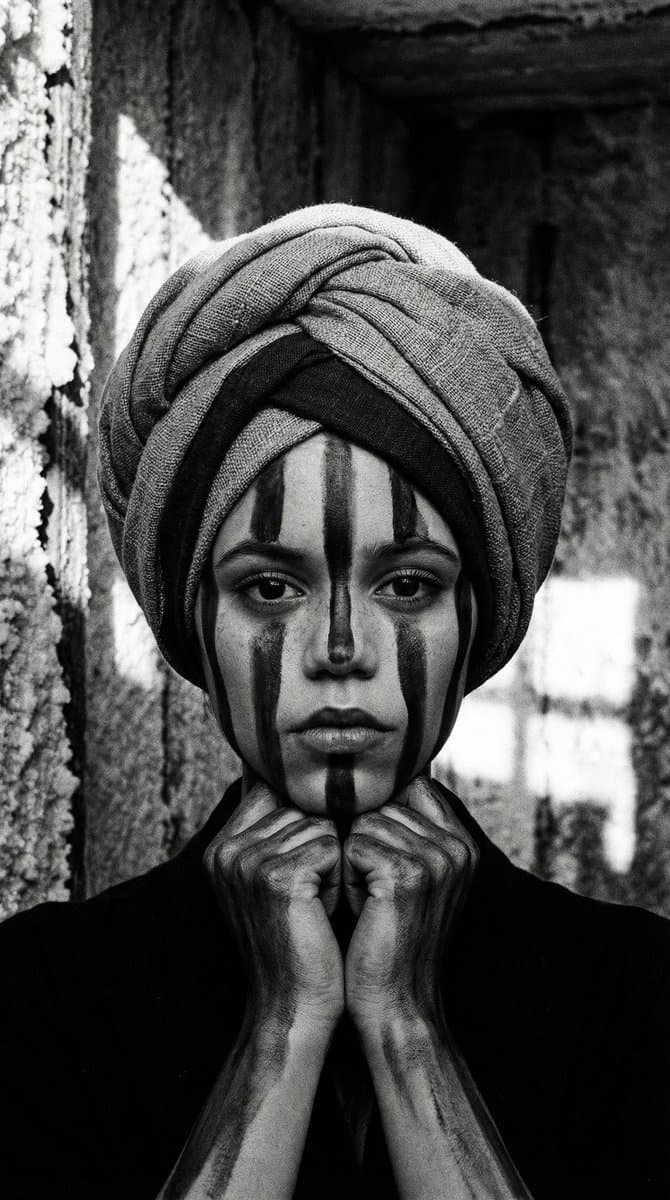 Monochrome Avant-Garde Portrait: Obsidian Ritual — example 2