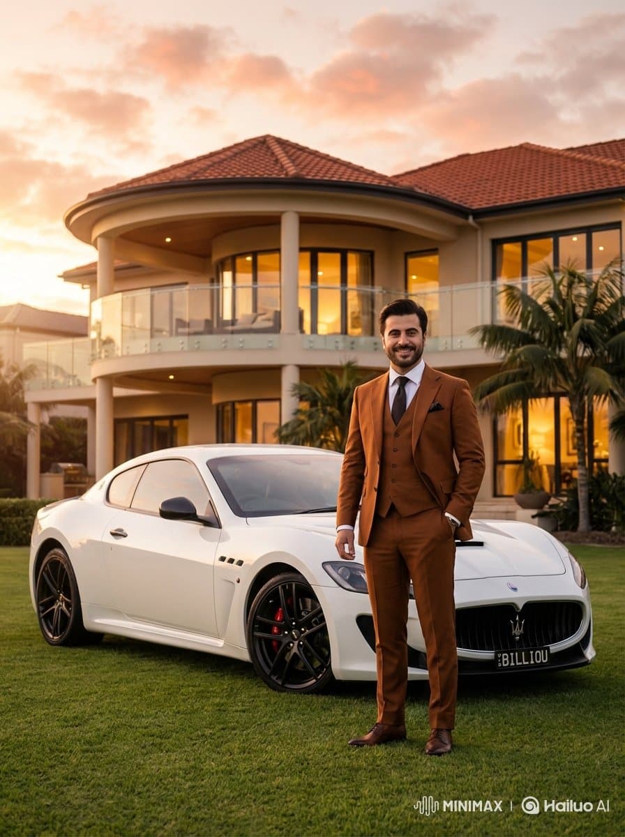 Luxurious Lifestyle Portrait with Maserati and Mansion — example 1