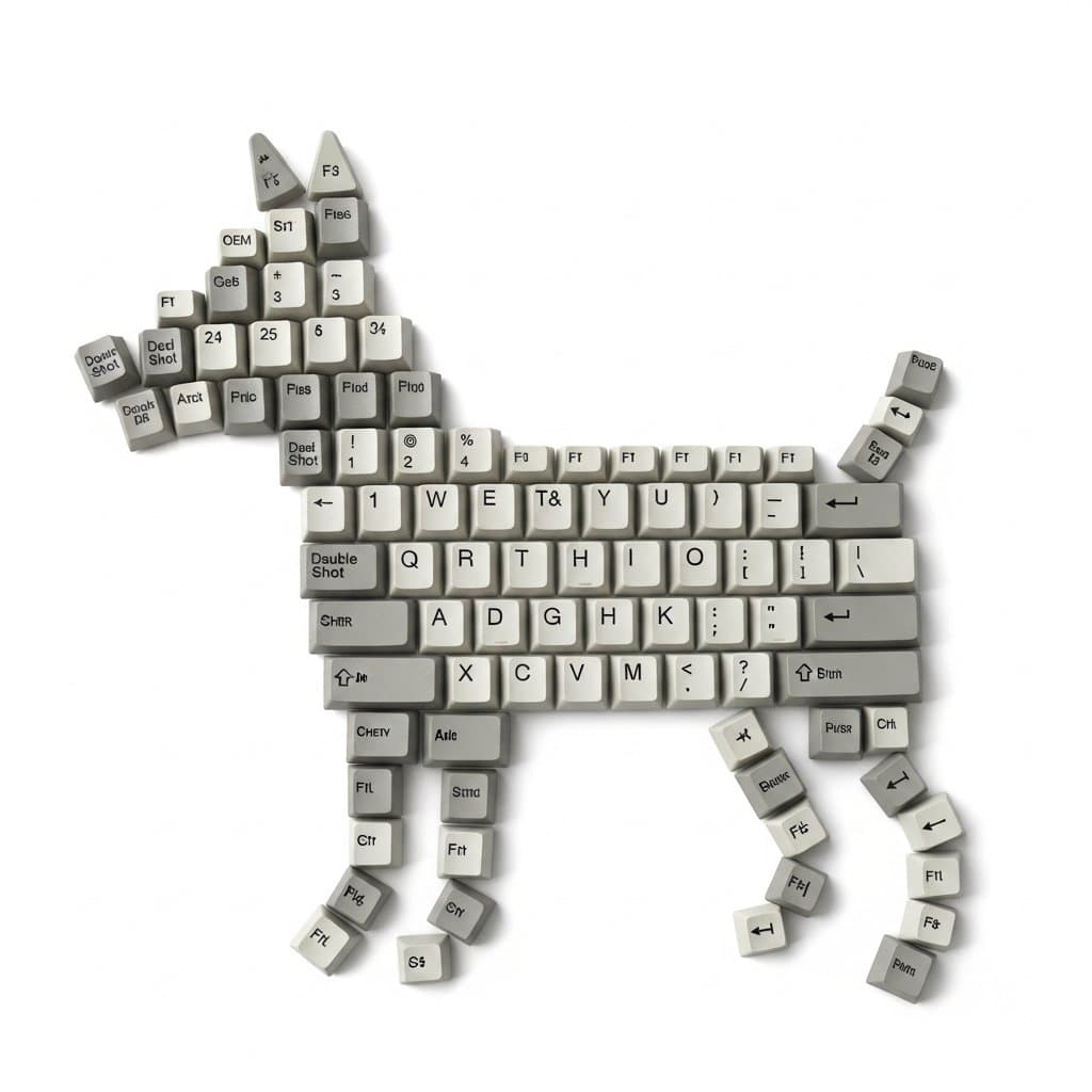 Top-Down Flat Lay of Dog Formed from Keyboard Keycaps — example 2