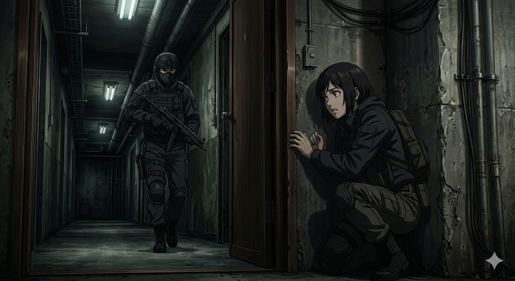 Anime Stealth Scene with Keystoning Angle — example 1