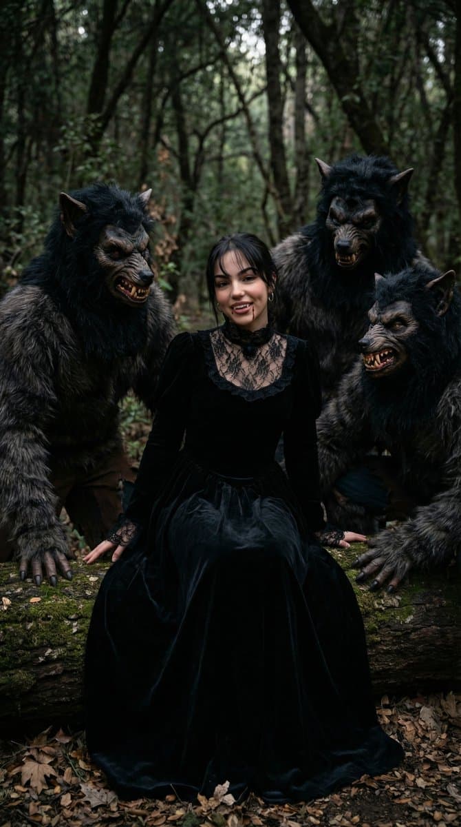Detailed Character Prompt: Vampire Girl with Werewolves — example 1