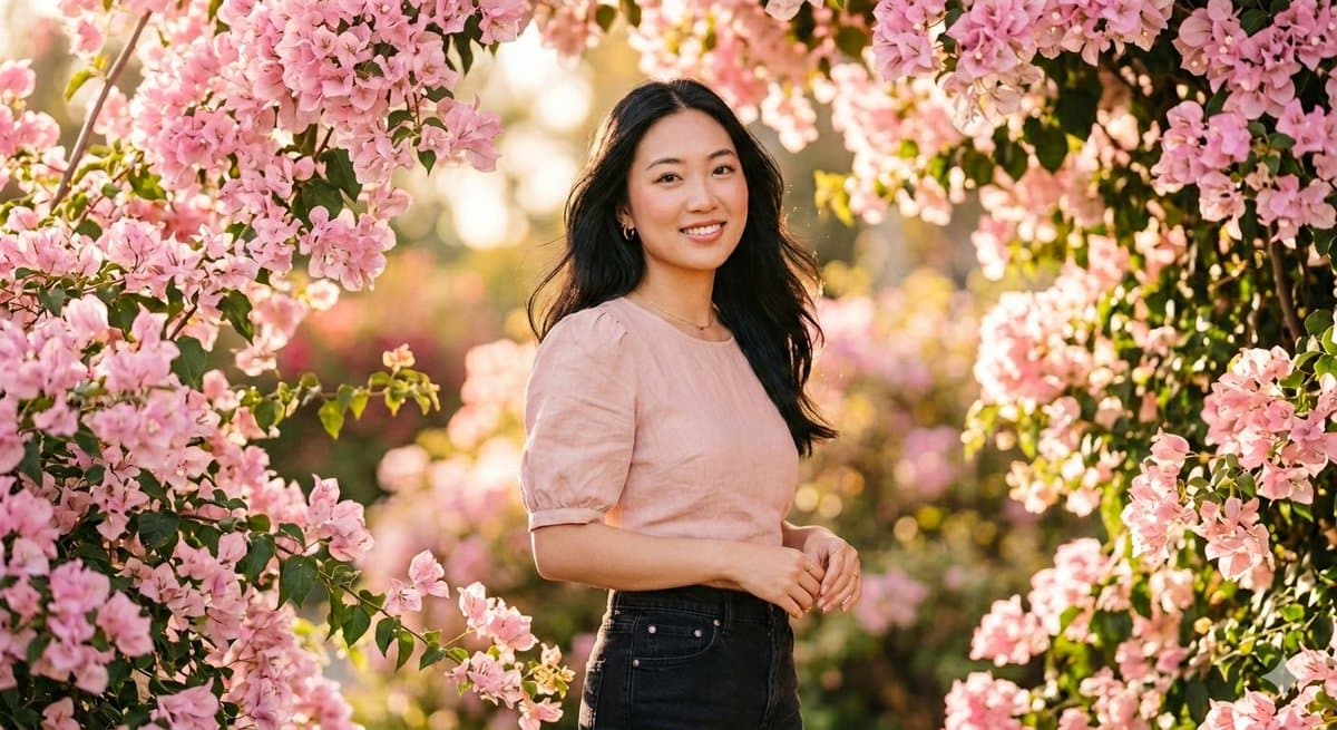 Ethereal 8K Portrait with Bougainvillea Blossoms Prompt — example 1