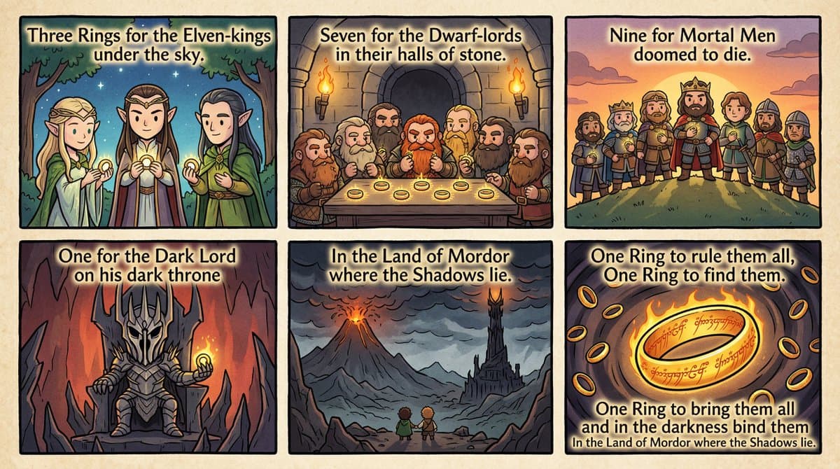 Cel-Shaded Comic Strip Prompt for LOTR Poem — example 1