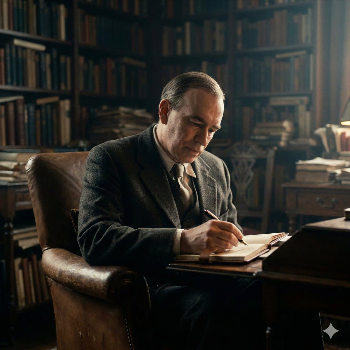 Cinematic Image of Keynes Writing — example 1