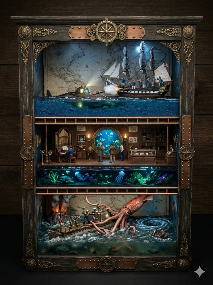 Ornate Box Diorama Prompt for Twenty Thousand Leagues Under the Sea