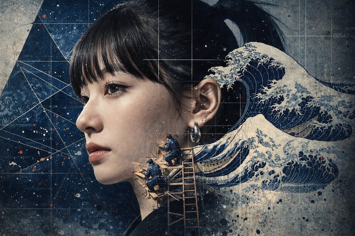 Photorealistic Portrait with Ukiyo-e and Industrial Fusion — example 3