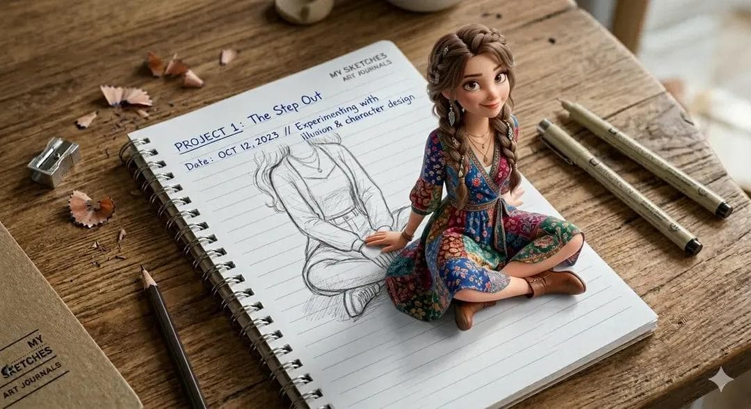 3D Pop-Out Illusion Artwork of a Girl from a Notebook — example 3