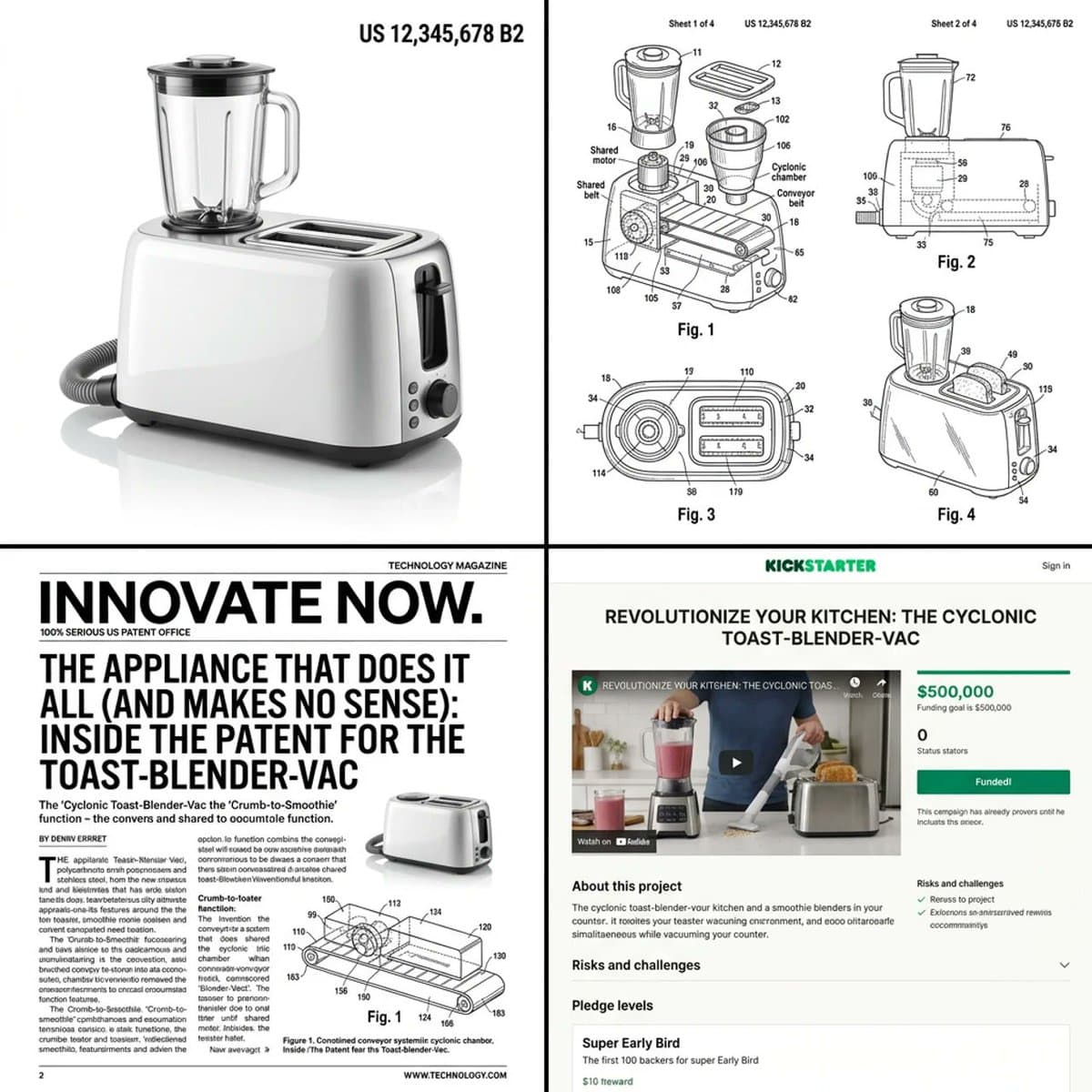 Multi-step prompt for generating absurd patent documents and product renders