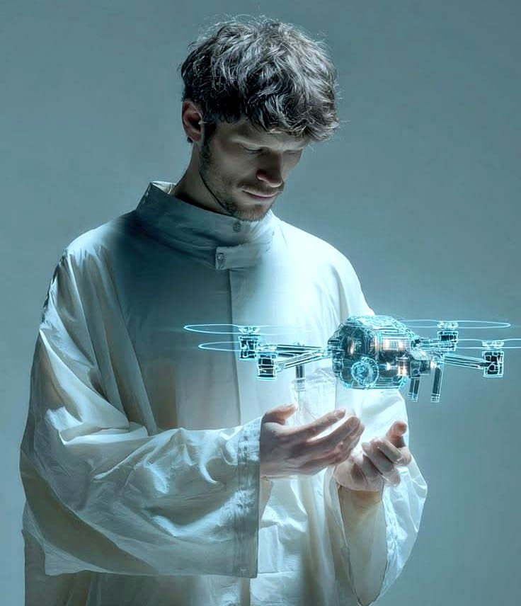 Man Holding Holographic Drone Prompt — example 1