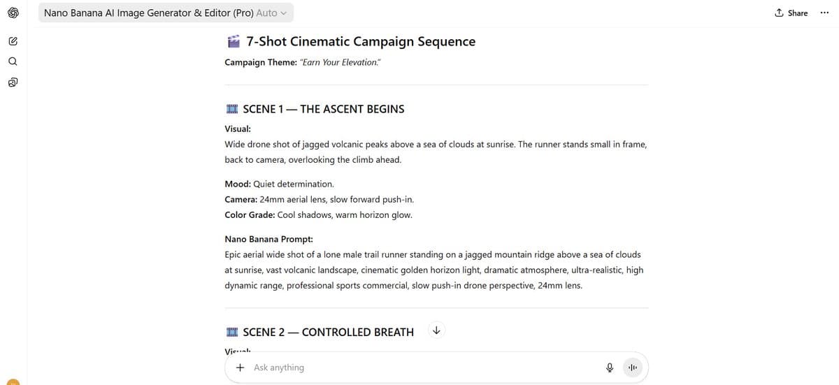 7-Shot Cinematic Campaign Sequence Prompt — example 2