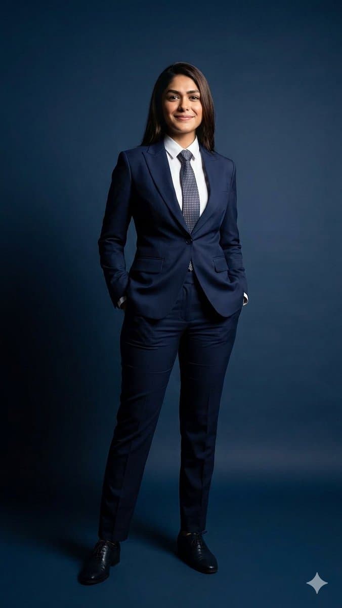 Business Woman in Navy Suit Portrait — example 4