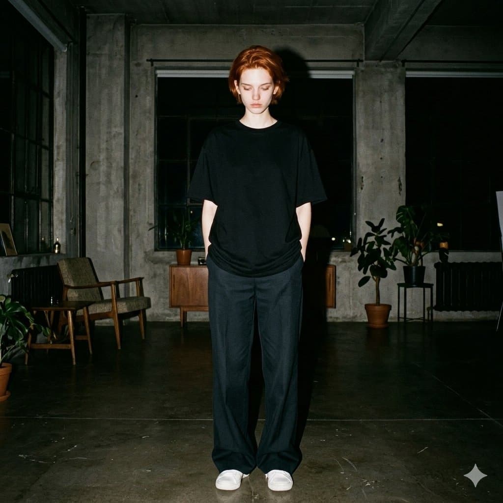 Nighttime Industrial Loft Fashion Shot (35mm Film Aesthetic) — example 2