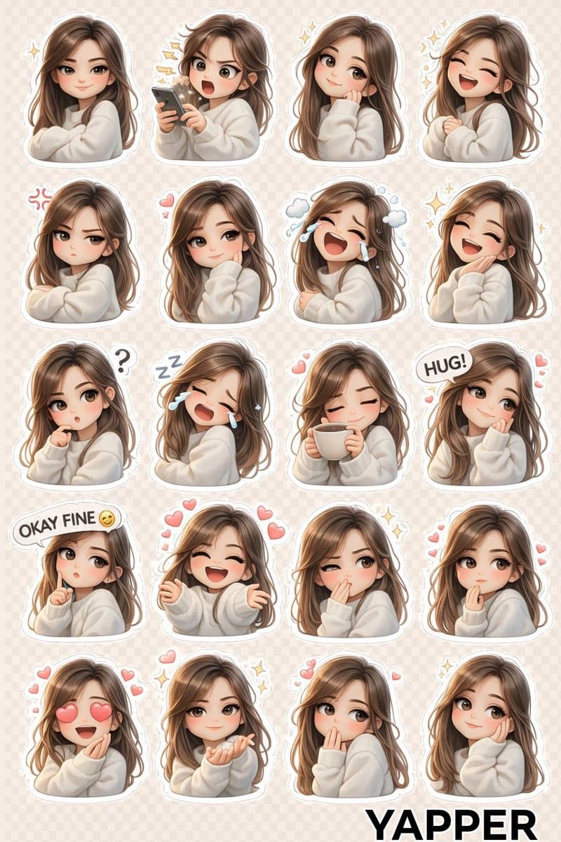 Chibi Anime Girl Sticker Sheet — example 1