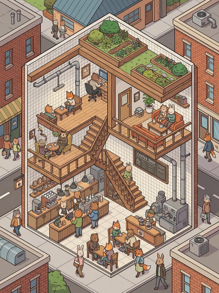Isometric 2.5D Architectural Slice Illustration of an Animal Community — example 3