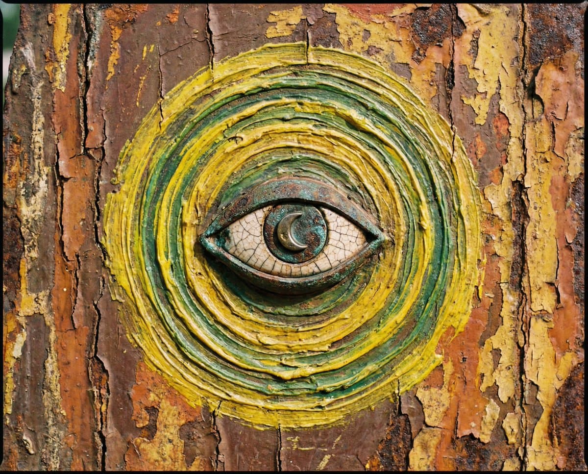 Abstract Eye with Crescent Moon and Distressed Texture — example 1