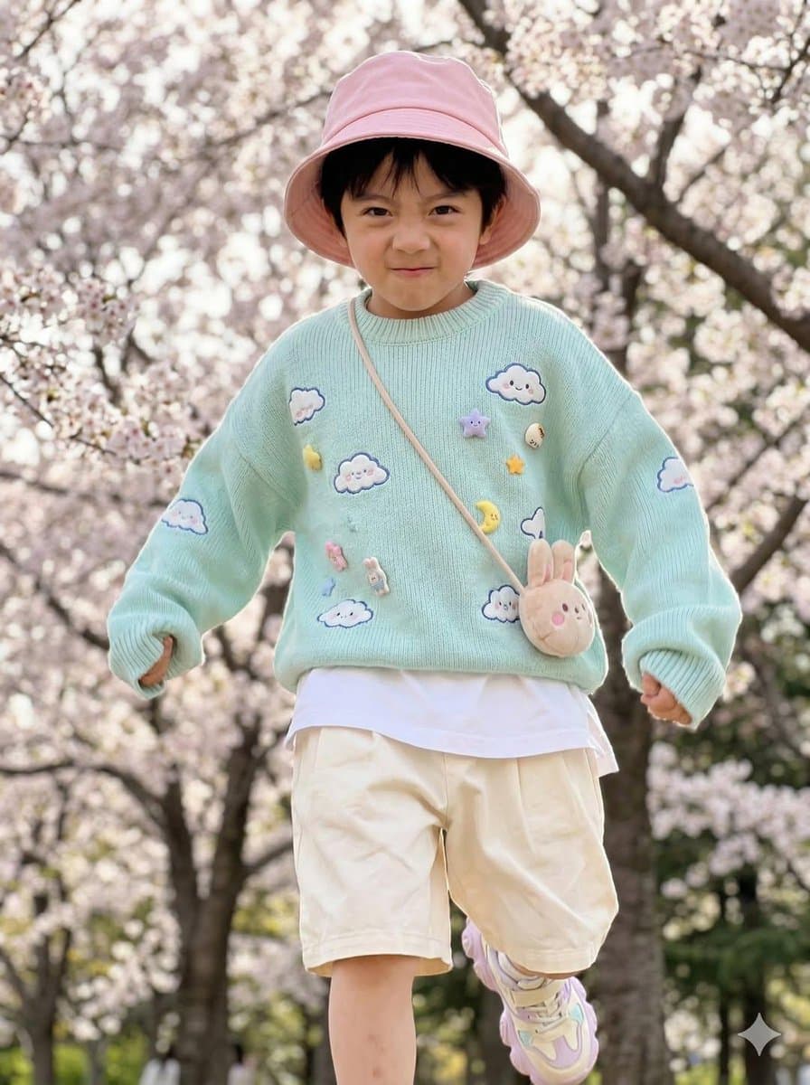 Hyper-Realistic Child Fashion Snapshot in Spring Garden — example 1