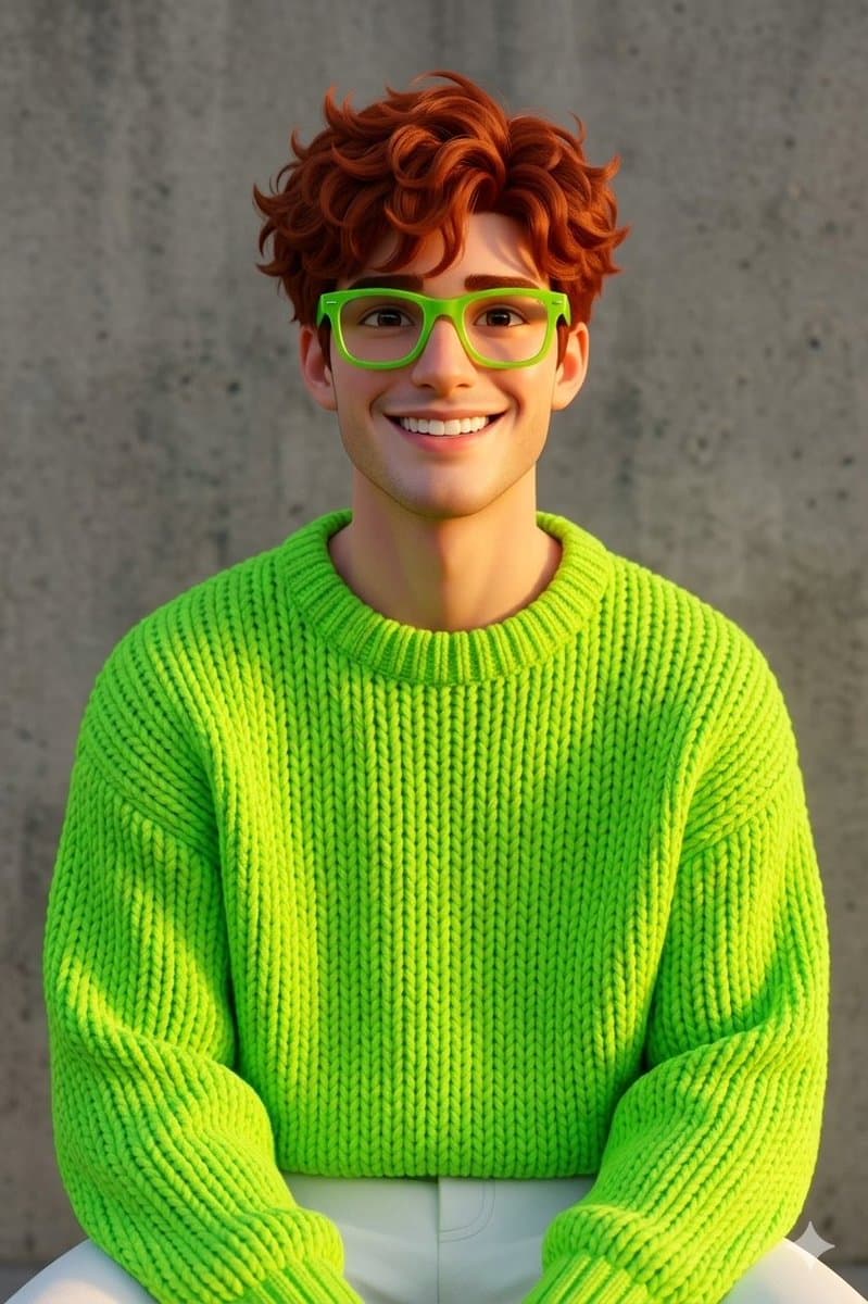 Disney-Pixar Style 3D Portrait of Man in Neon Sweater (Full) — example 1