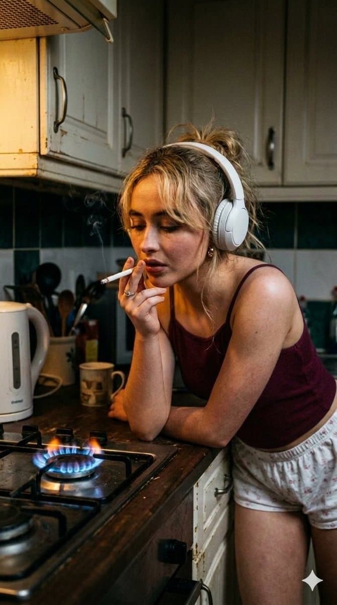 Moody Cinematic Portraits in a Kitchen with Neon Gas Stove Glow (4.4) — example 4