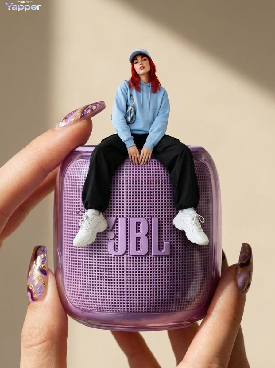 Forced Perspective Miniature Woman on Speaker — example 1