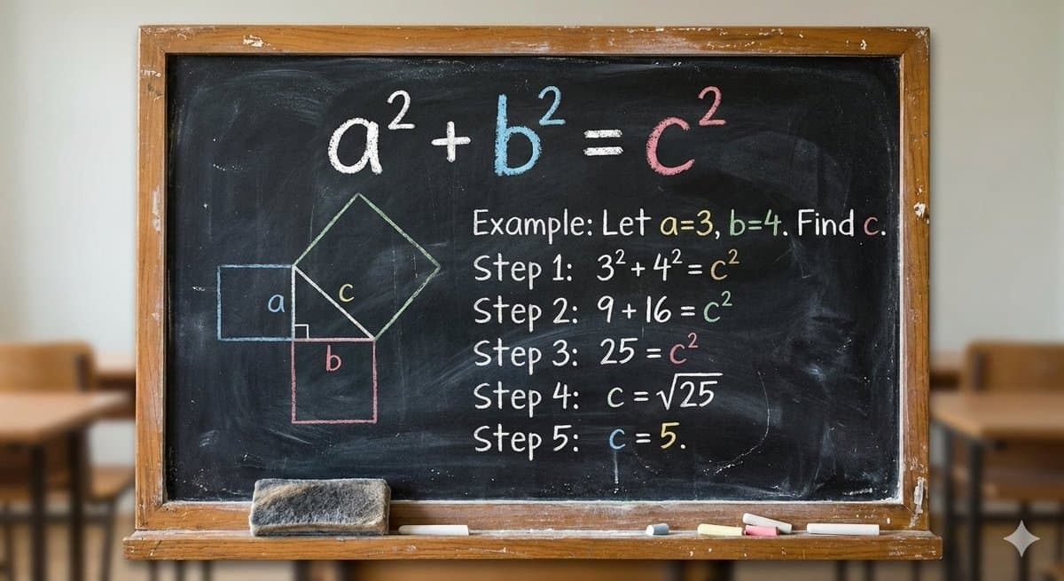 Blackboard solving Pythagoras theorem — example 1