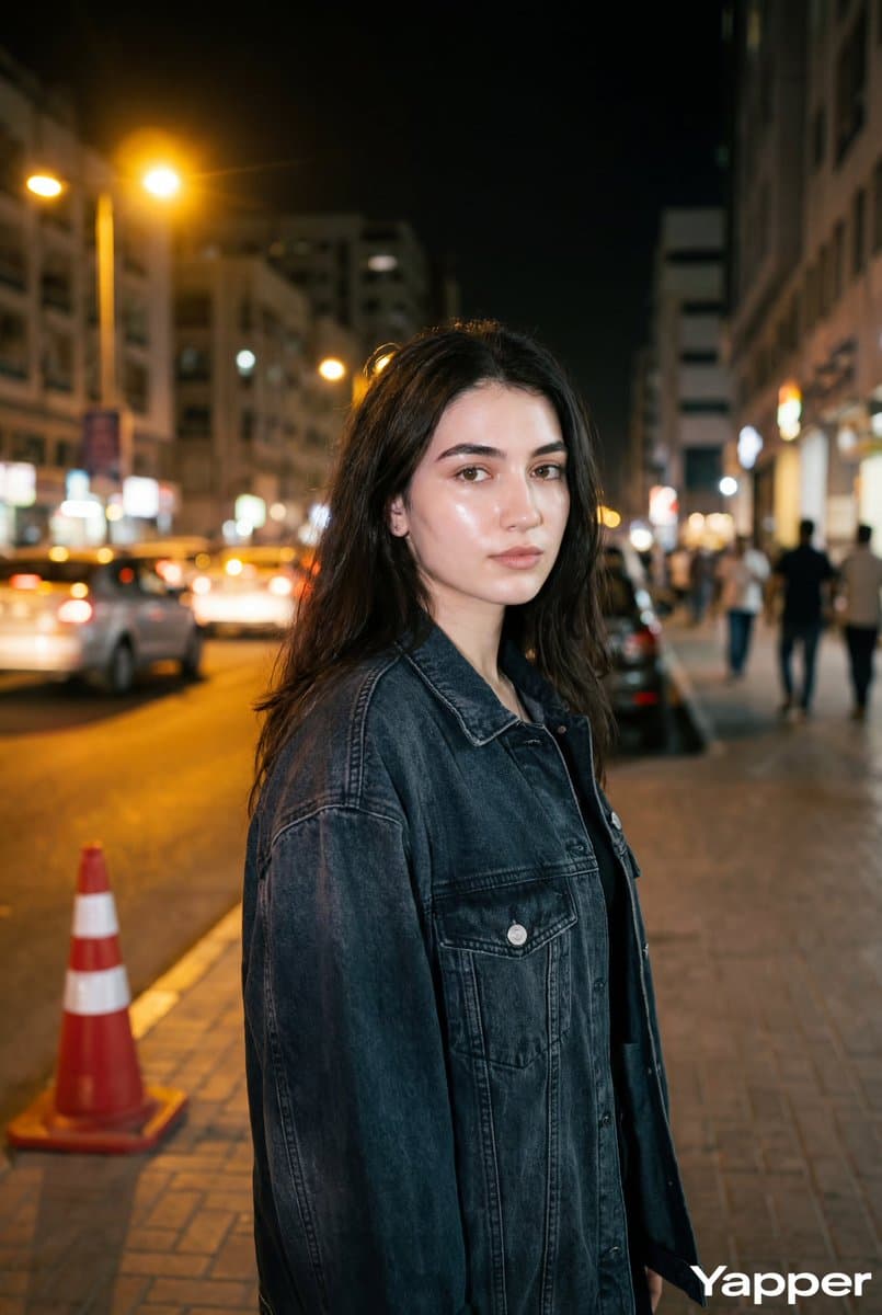 Night Street Portrait with Flash Prompt — example 1