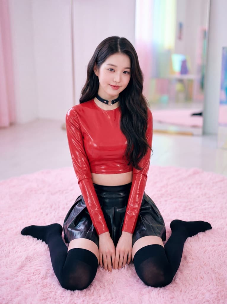 Wonyoung Latex Portrait on Pink Rug — example 1