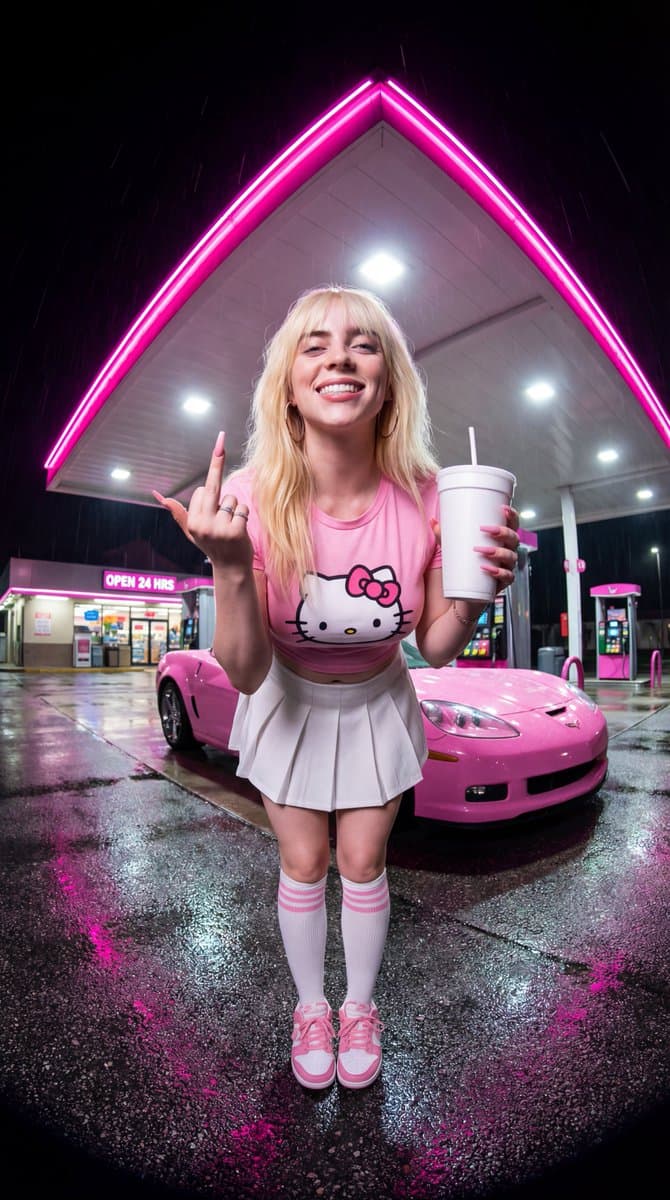 Sydney Sweeney Neon Gas Station Scene — example 1