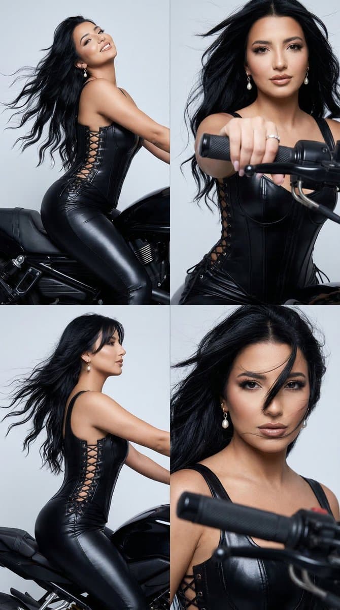 Luxury Editorial Motorcycle Femme Fatale Grid — example 1