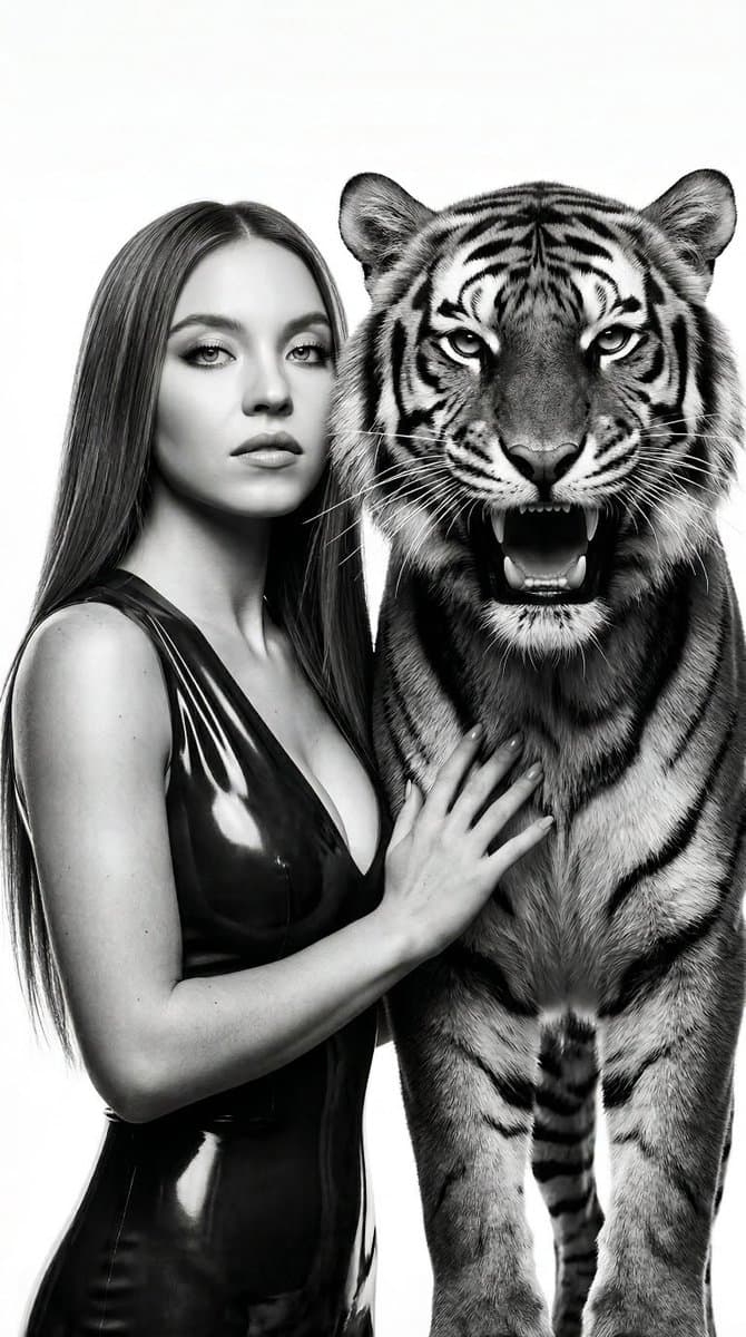 Black and White Panther and Woman Editorial Portrait — example 2