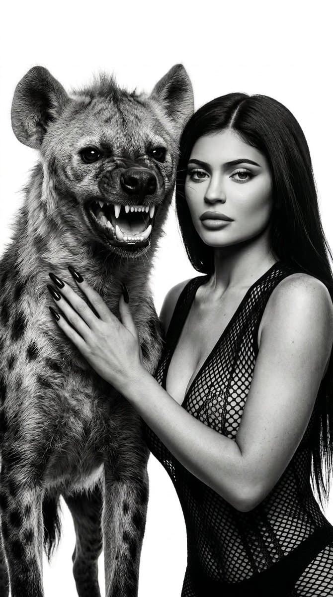 Black and White Panther and Woman Editorial Portrait — example 3