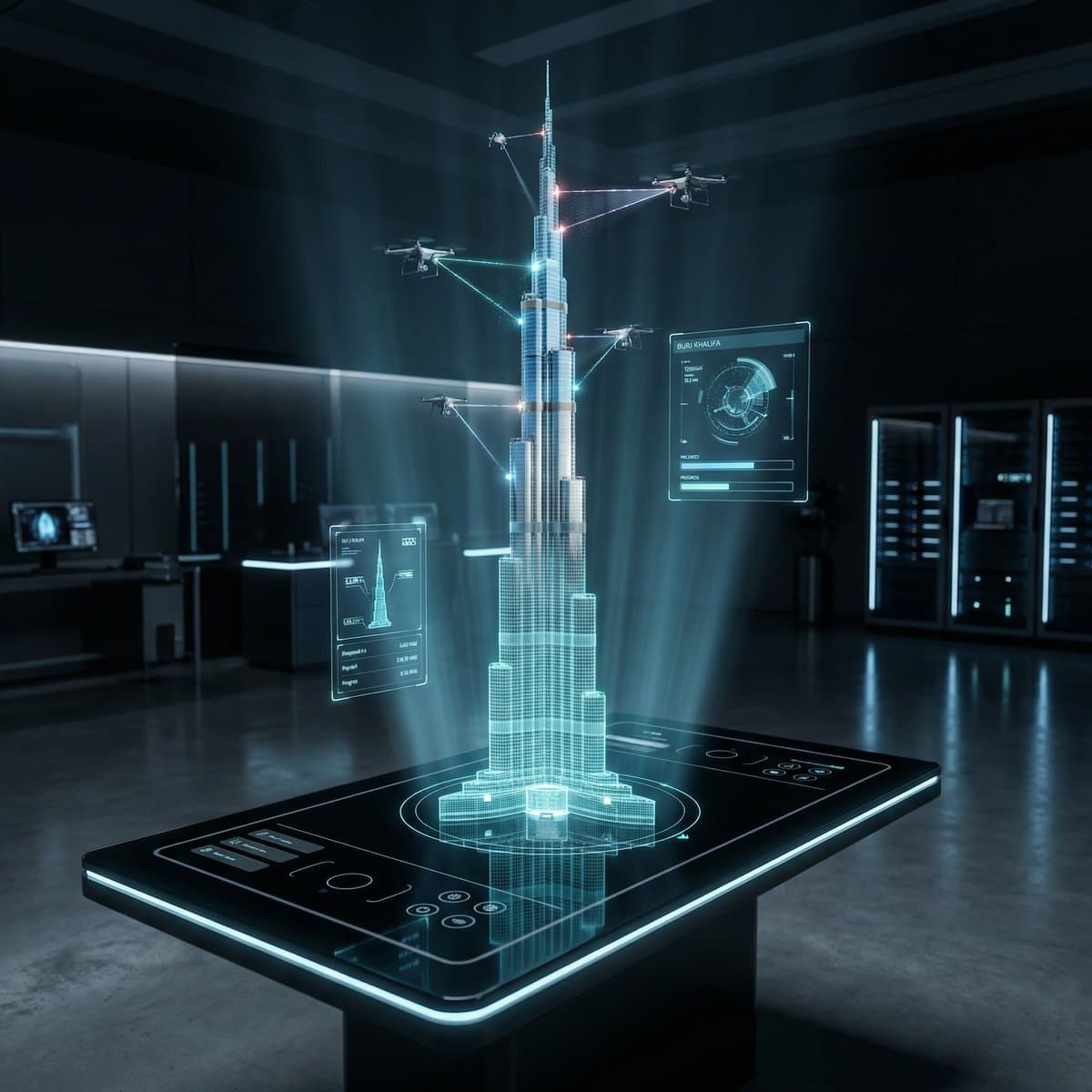 Futuristic Holographic Burj Khalifa Blueprint — example 1