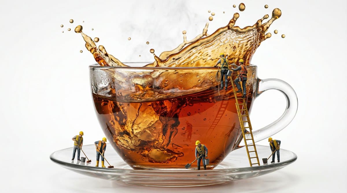 Macro Product Shot of Teacup with Construction Workers — example 4