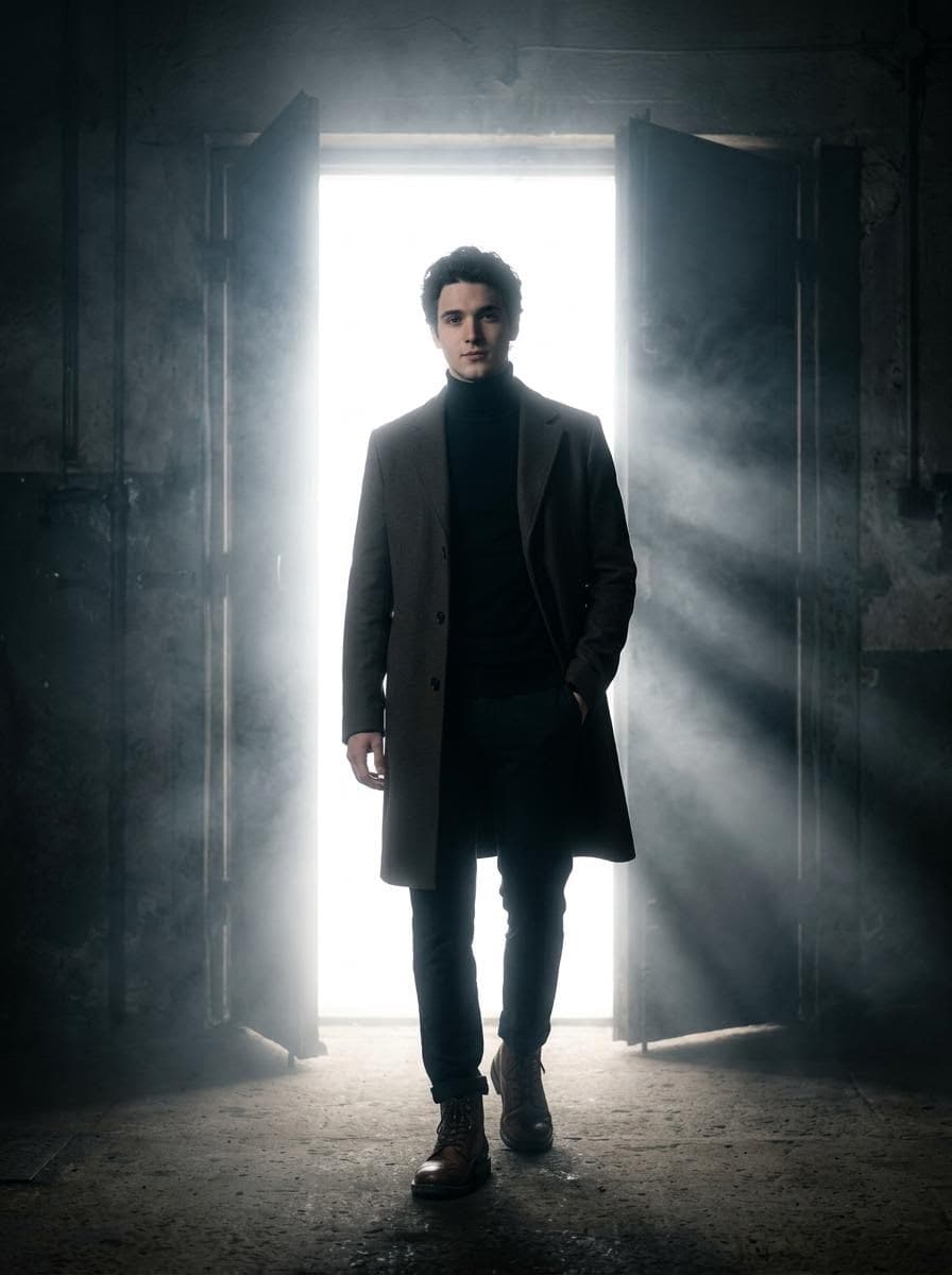 Cinematic Silhouette with Bright Doorway — example 1