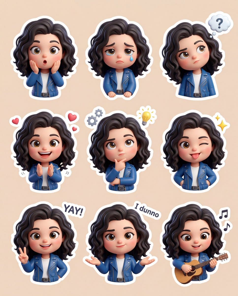 3D Chibi Sticker Set with Customizable Jacket Color — example 1
