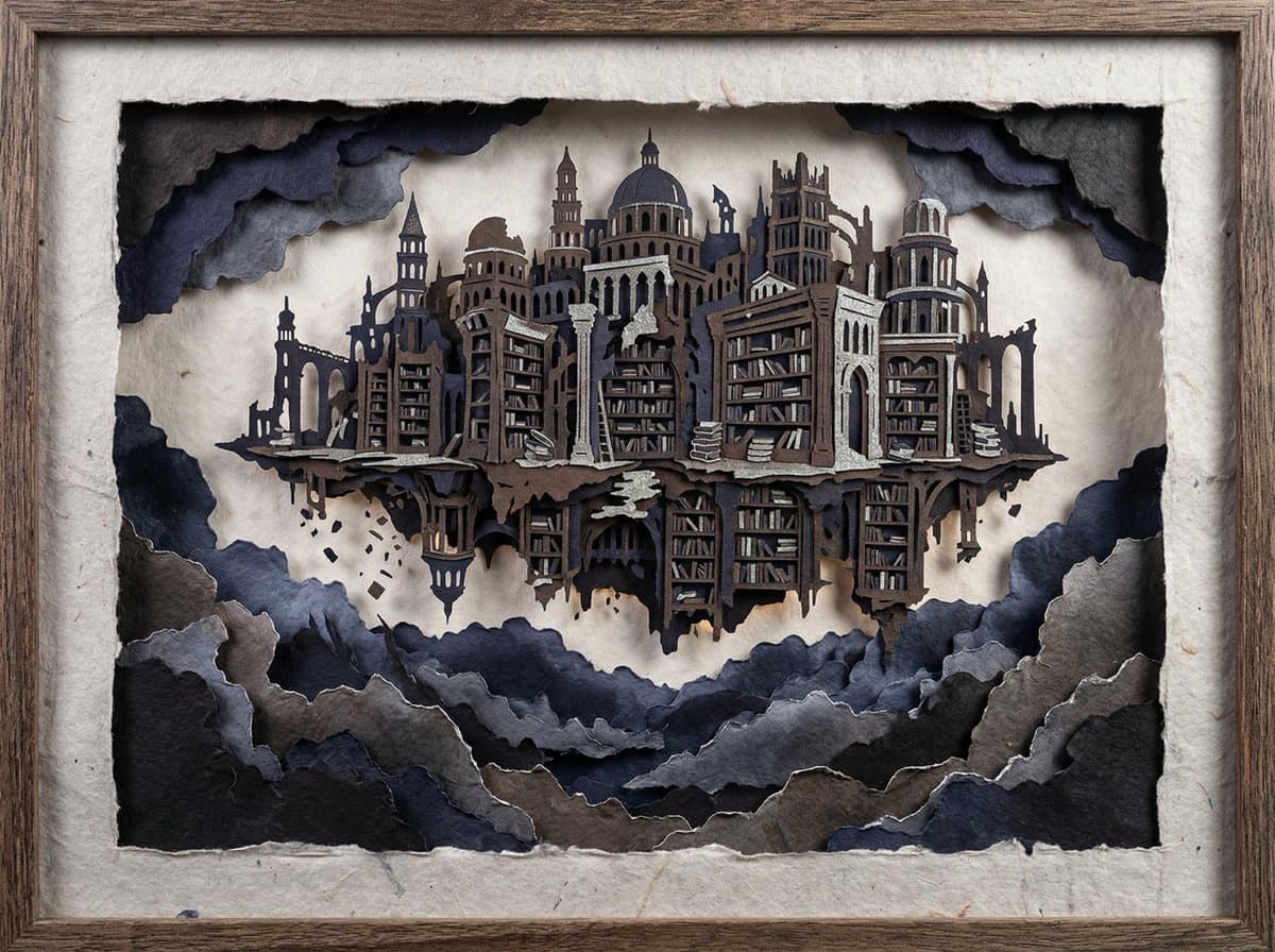 Intricate Paper Cut Silhouette of a Library — example 4