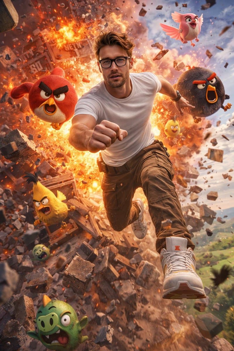 Ultra-Realistic Man in Angry Birds World — example 1