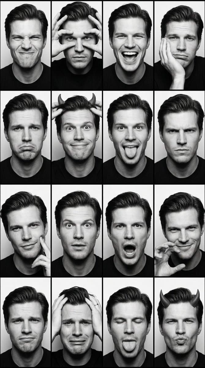Black and White Photobooth Expression Grid — example 1