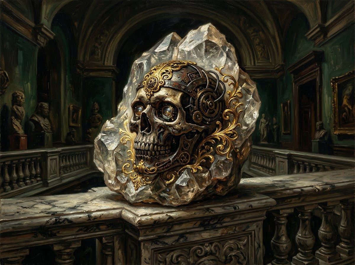 Dramatic Chiaroscuro Oil Painting of Biomechanical Skull — example 2